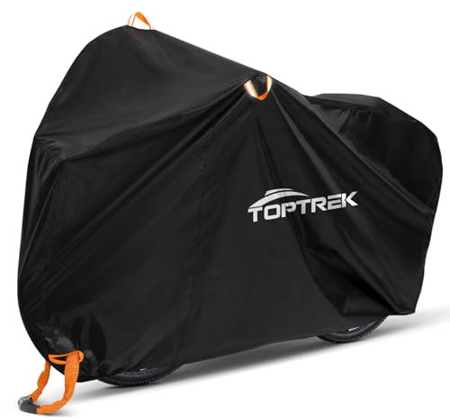 toptrek Bike Cover, 210D Bike Covers for Outside Storage with Lock Holes, 200 x 110 x 70cm Bicycle Cover Waterproof Outdoor with Bike Storage Bag, Anti-UV Windproof Rain Cover for Mountain & Road Bike