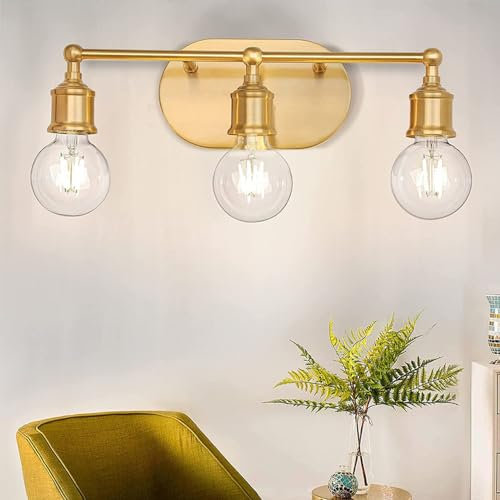 Mengjay Vintage Wandleuchte,Spiegelleuchte Bad Spiegellampe E27 Wandleuchte 3 Flamming,Industrial lampe Innen Modern Wandbeleuchtung Metall Wandlampe Wohnzimmer Lampe (Gold)