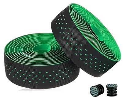 Lenkerband Weiches Rennrad-Lenkerband aus Kork, EVA-PU-Fahrrad-Lenkerband, professionelles Radfahren, Dämpfung, Anti-Vibrations-Wrap mit 2-Bar-Stecker Lenkerband Rennrad ( Color : Green - PVC Pack )