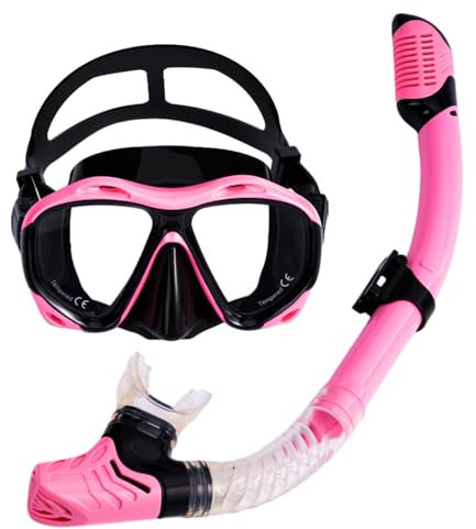Schnorchelmasken-Ausrüstungsset für Erwachsene, Antibeschlag-Tauchausrüstung, Tauchmaske mit Panoramablick, Schnorchelbrille aus gehärtetem Glas zum Schwimmen (pink, M)