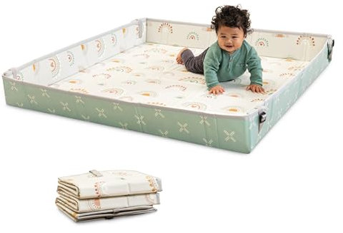 Infantino Faltbare Weiche Spielmatte, Sehr Groß, Leicht Transportierbar, Baby Spielzeug, Klappbare Seiten, Rutschfest Spieldecke für Babys und Kleinkinder, Regenbögen