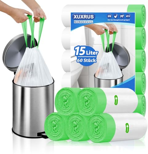 XUXRUS Müllbeutel 15L Weiß, Kleine Mülltüten, 60 Stück