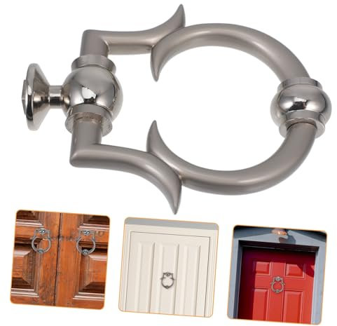 Mikikit Decorative Security Door Knocker Zinc Alloy Ergonomic Handle for Home Exterior Gate Widened Base Silver