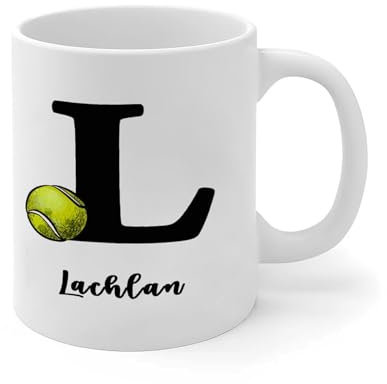 Wodevor Funny Coffee Mugs Football Basketball Tennis Initial L Tea Cup Monogram and Name Sarcastic Ceramic Mugs Mock Up Gifts for Teacher Son Mum Grandparents 11oz White