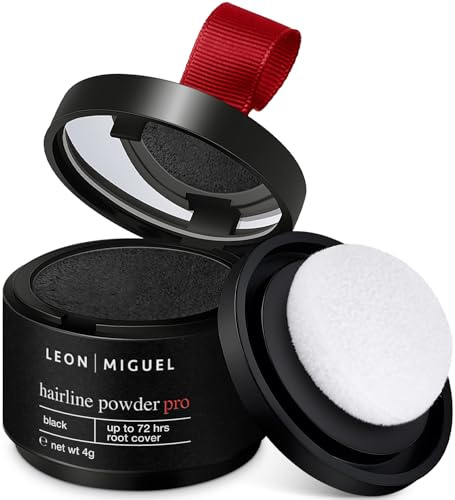 LEON MIGUEL Polvo de raíz, resistente al agua, como corrector perfecto para ocultar el cabello, maquillaje invisible para engrosar el cabello (negro, Hairline Powder Pro)