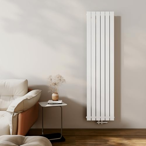 EMKE Radiateur Compact, 1800 x 460 mm, 948 W, Blanc,Simple Panneau | Radiateur Vertical, Étroit et Haut pour Salle de Bain, Radiateur Mural à Panneau Plat, Connexion Centrale, Design Élégant