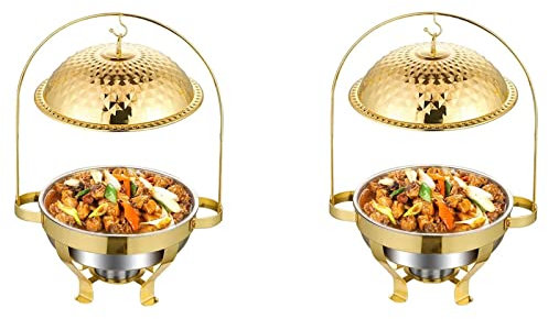 XDAWQP Gold Stainless Steel Chafing Dish with Hook Up, Catering Buffet Warming Container Set Includes Food Pan, Water Pan, Fuel Holder, for Party Wedding Restaurant (2pack)