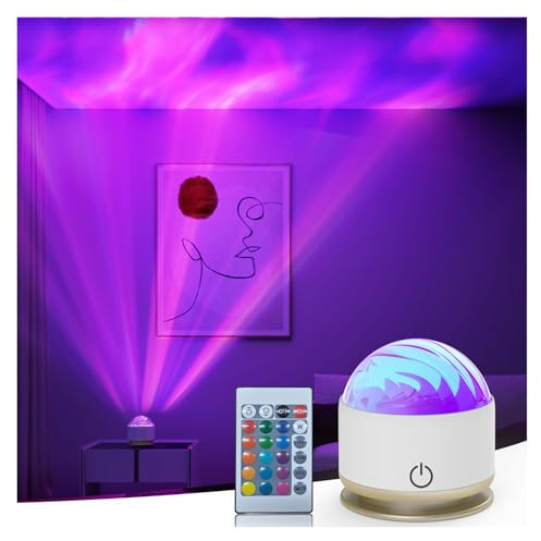 HUMIIEYE Northern Light Projector, Battery Operated Aurora Night Light, 16 Colors Galaxy Lamp Ocean Wave Ceiling Projector Mood Ambient Lighting for Bedroom Party Adults Kids Room Toddler Girl Gift