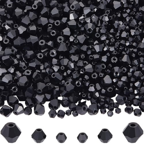 SOFPLATE 1 Box 1300 Stück Schwarze Kristall Facettierte Perlen 4mm Bicone Kristall Perlen Großpackung 3mm 4mm 6mm Drink Party Gothic Großhandel Kristall Doppelkegel Perlen Zur Schmuckherstellung