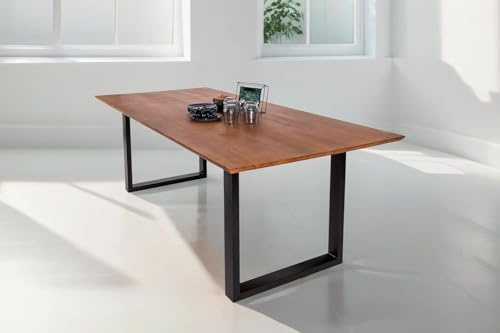 SAM Esstisch Atlanta 200x100 cm Akazie nussbaum Schweizer Kante U schwarz | massiver Holztisch, Akazienholz nussbaumfarben, 26 mm Tischplatte, Metallgestell, Esszimmertisch