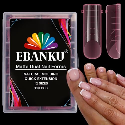 EBANKU 120PCS Poly Gel Nagelformer, Återanvändbara Dual Forms för Polygel Pink Square Nagelform Akryl Nagelförlängningsverktyg för Hemsalong Nagelmanikyr,12 Storlekar