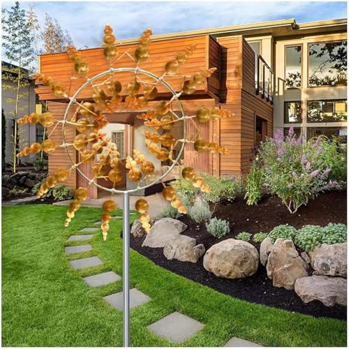 Einzigartige und magische Metall-Windmühle, 3D, kinetisches Windspiel mit Metall-Gartenpfahl, magische Metall-Kinetik-Skulptur, Wind-Metallfänger, Windmühle für den Hof und Garten, Terrasse