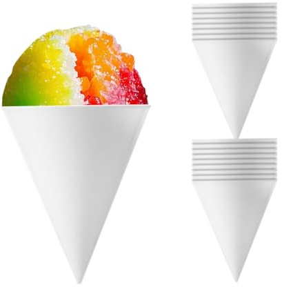 Lyreh 16pcs Réutilisables Gobelets à Cône de Neige, 10,3x8cm Plastique Gobelet Glace Pilée Blancs Cornets de Crème Glacée Compatibles avec Nostalgia & Cuisinart Machines à Cônes Neige