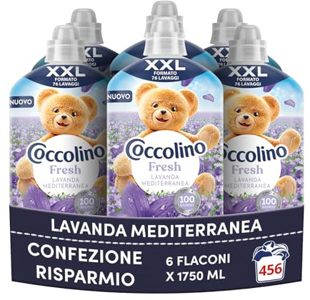 Coccolino Ammorbidente Concentrato Lavanda Mediterranea, Ammorbidente Lavatrice, Morbidezza Naturale, Freschezza Lunga, Formato XXL Fino a 456 Lavaggi, 6 x 1750 ml