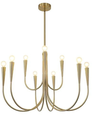 KCO 9-flammig Vintage Kronleuchter Gold,Pendelleuchte Esstisch E14 Fassung,Höhenverstellbar