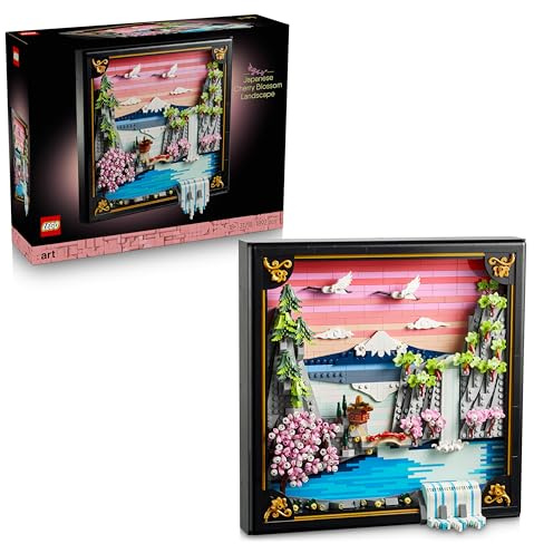 LEGO Art Japanische Kirschblütenlandschaft - DIY Set - Bauset für Erwachsene - 3D Wandkunst im Rahmen mit dem Fuji-Berg, Sakura (Kirschblüten) und Wasserfall - Geschenk für Männer und Frauen - 31218