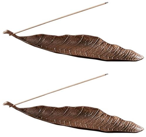 YUVKIN 2 Pezzi Bruciatore di Incenso Ash Catcher, Foglie di Metallo, Porta Incenso per Bastoncini, Brucia Incenso, Ideale per L'interior Design, Meditazione, Yoga (Rame Colore)