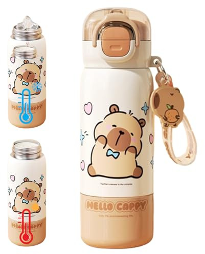 Capybara Tazza da bere portatile con cannuccia e coperchio in acciaio inox, adatta per la scuola, viaggi, interni, esterni, famiglia, adulti, bambini, studenti