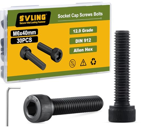 SVLING M6-1.0 x 40mm Bolt, 30PCS M6 Hex Socket Head Cap Screws Bolts, 12.9 Grade Alloy Steel, Full Threads, Allen Socket Drive, with Hex Spanner
