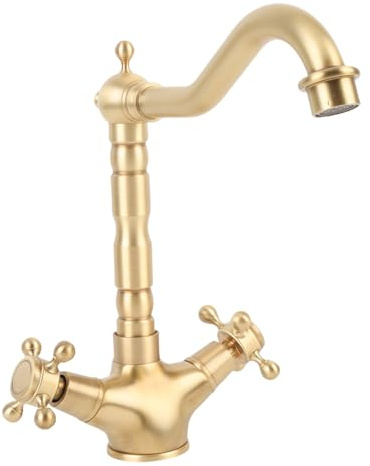 FTVOGUE Grifo de Lavabo de Latón, Grifo de Lavabo de Baño de Alcance de 6,5 Pulgadas con Válvula de Cerámica, Manijas Dobles para Grifo Mezclador de Lavabo de Tocador de Baño