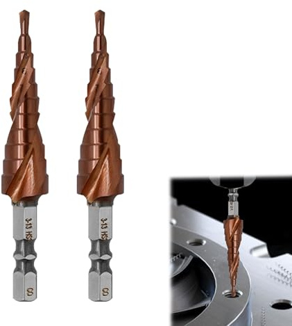 2PCS M35 Cobalt Step Drill Bit for Metal, HSS Spiral Step Drill Bit Grooved Stepped 6.35mm Hex Shank Multiple Hole Metric 3-13mm Titanium High Speed Steel Cone Cutter for Steel Wood Plastic