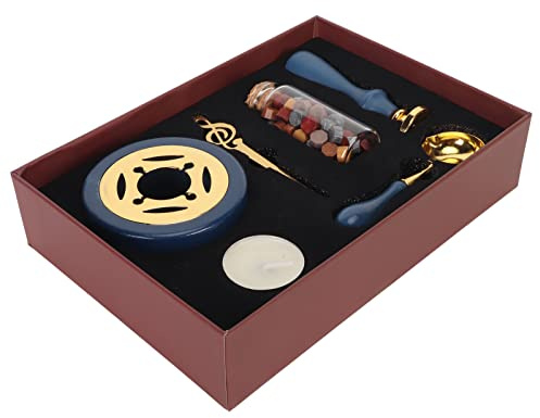 OEBUAFI Kit de Sellos de Cera, Juego de Cera de Sellado de Diseño Retro con Cuchara Calentadora y Cera Pintada Al Fuego, Kit Completo de Sellos de Aleación de Madera para Cartas,
