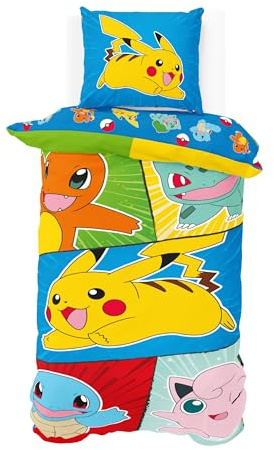 Pokemon Bettwäsche 135x200 + 80x80 cm – weiche Microfaser, Reißverschluss, Öko Tex – Motiv für Kinder & Gamer-Fans, atmungsaktiv & pflegeleicht - Pikachu & Friends