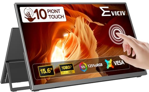 EVICIV Portable Monitor Touchscreen 15.6 1080P, FHD Travel Monitor for Laptop, 10-Point IPS Portable Screen w/VESA, USB-C Mini HDMI External Screen for Laptop/PC/Phone/Game Console