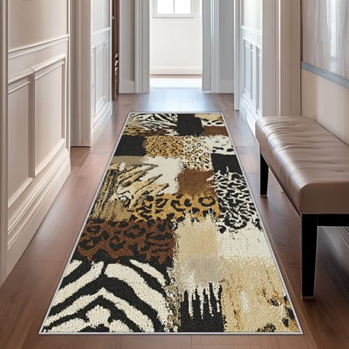 Generisch Läufer Flur Tierdruck, Waschbarer Teppich Läufer Zebra Leopard Afrika 80x300, Küchenteppich, Eingangsbereich, Bettvorleger, Schlafzimmer Deko, rutschfest, Kurzflor i2454