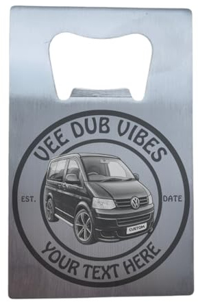 Personalised Campervan Bottle Opener, Stainless Steel Wallet Opener with Custom Engraving, Silver, Camping Gift