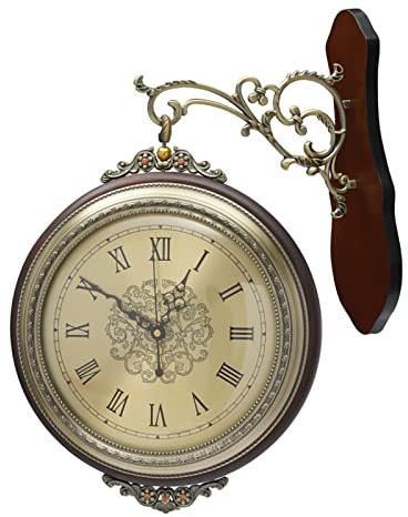 NuBusno 9.4 Inch Double-Sided Hanging Vintage Wall Clock, Indoor/Outdoor Metal Wall Clock, Silent Runing, for Garden, Home Décor, Indoor, Outdoor, Farmhouse, Yard, Station and Office