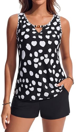 Hanna Nikole Tankini 2 pièces pour femme - Maillot de bain modeste - Col en V - Avec poches - Short de bain sportif - 2 pièces