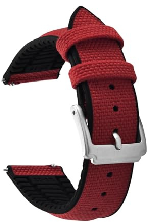 Generico For cordura tela for vele cinturino for orologio 18mm 19mm 20mm 21mm 22mm in gomma siliconica sportivo in a sgancio rapido da uomo(Red,21mm)