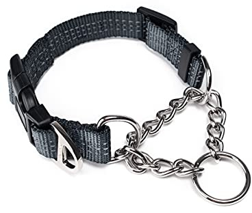 Mighty Paw Martingale Dog Collar 2.0 | Trainer Approved Limited Slip Collar with Stainless Steel Chain & Heavy Duty Buckle - Modified Cinch Collar for Gentle & Effective Pet Training - Medium, Grey