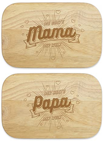 KIXY Frühstücksbrettchen Hartholz Geschenk Weihnachten Geburtstag Vatertag Muttertag - Beste Mama und Papa (Set)