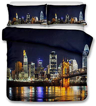 Bettbezug Doppelbett 200x200 3D Moderne Stadtarchitektur Neon Nachtaufnahme Creative Mehrfarbig Bettwäsche Anti-Feuchtigkeit, Anti-Milbe, glatt und bequem