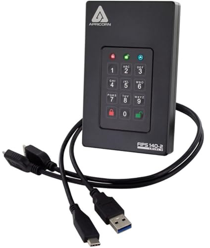 Apricorn Aegis Fortress L3 - FIPS Level 3 Validated, 2TB USB 3.0 Hardware Encrypted Portable Hard Drive with PIN Access (AFL3-2TB)