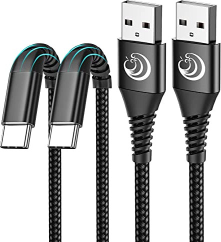 Câble USB C [2m+2m / Lot de 2] Cable USB C Charge Rapide 3A Cable USB C vers USB Nylon Tressé Cable Chargeur USB C pour iPhone 16/15, Samsung Galaxy S20 S21 S22 S23 S24 S9 A53 A54,Sony Xperia, Xiaomi