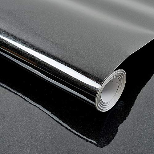 Decoroom Self Adhesive Wallpaper Black Glossy/Glitter Sticky Back Plastic Roll 40X300CM Peel and Stick Wallpaper Upgrade Vinyl Film Decorative Countertops Kitchen Removable Furniture Sticker