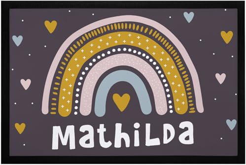SpecialMe® Fußmatte Kinderzimmer Regenbogen personalisiert mit Name Herz Türvorleger Kind Skandi rutschfest & waschbar Weiss 60x40cm