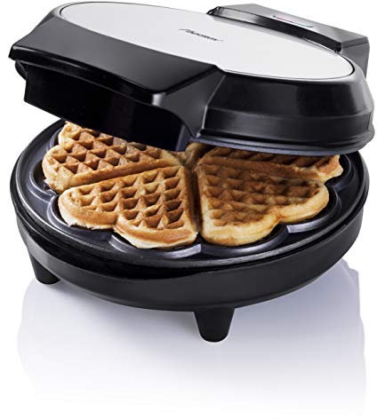 Bestron Gofrera en forma de corazón, maquina de gofres de diseño retro, con revestimiento antiadherente, Colección Copper Collection, 700 vatios, color: Negro/plata