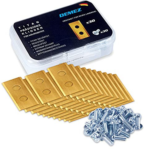 Demez Mähroboterklingen 30 Stück mit Schrauben | geeignet für Worx | Titan gehärtet | extrem scharfe Ersatzmesser | bruchfeste Ersatzklingen | Mähroboter | Messer | Klingen