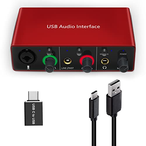 Audio Interface Audio Interface for PC USB Interface mixer recorder with 48V Phantom Power 24 Bit Support Table Mac OS PC Audio Equipments & Music Instruments (No DAW include)