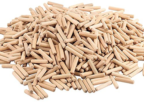 1000 Stück Eukalyptus-Twill runde Holzstifte Dübelstifte M6 x 40, Holzstifte für gerillte gerillte Bastelprojekte, professionelle Tischler, Heimwerker, Holzbearbeitung, gerillte Dübelstifte