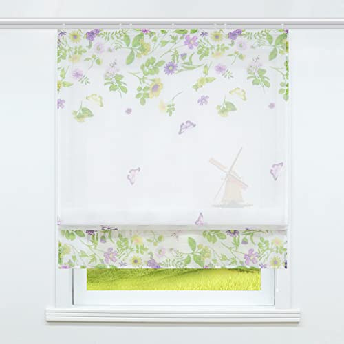 CORLIF Raffrollo mit Klettband Wohnzimmer Raffgardine Voile Transparente Gardinen Modern Bändchenrollo Vorhänge mit Schmetterling-Motiven Weiß BxH 120x140cm 1 Stück