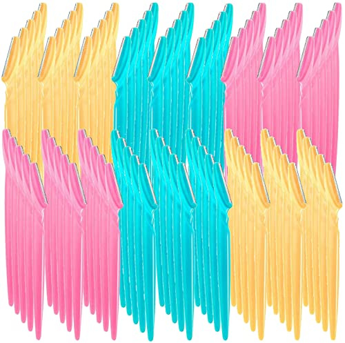 60Pcs Eyebrow Razor Multipurpose Exfoliating Dermaplaning Tool Trimming and Shaving Grooming Eyebrow Face Razor and Eyebrow Shaper For Women 3 Colors