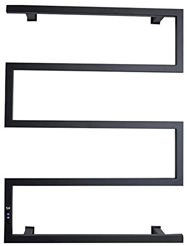 WPHH Scaldasalviette Elettrico da Bagno Nero, Scalda Asciugamani Elettrico con Timer/Controllo della Temperatura, Termoarredo Elettrico A Parete da 90 W, Acciaio Inossidabile 304 Premium,Plug in