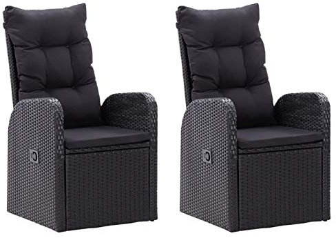 Chenshu Garten-Liegestühle 2 STK. mit Auflagen, Gartenmöbel, Balkonstühle, Chair Outdoor, Hochlehner, Balkonmöbel, Essstühle, Balkon Stuhl, Bistrostuhl, Poly Rattan Schwarz