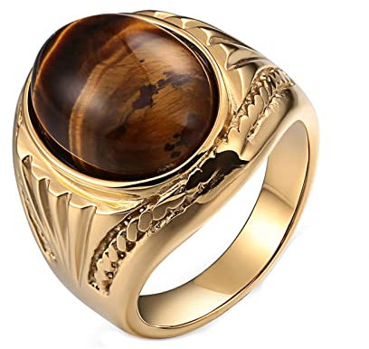 Dsnyu Edelstahl Ringe Herren, Ringe Paare mit Vintage Brauner Opal, Ringe Gold für Hochzeit, GR.60 (19.1)