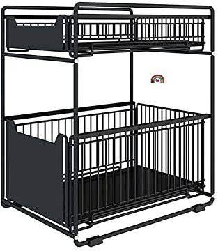 Panier de Rangement Coulissant à 2 Niveaux,tiroir Organisateur, Porte-épices, Panier Coulissant sous évier, étagère de Rangement pour comptoir de Cuisine, Garde-Manger,Bureau (Noir (37.4*26.5*44cm))